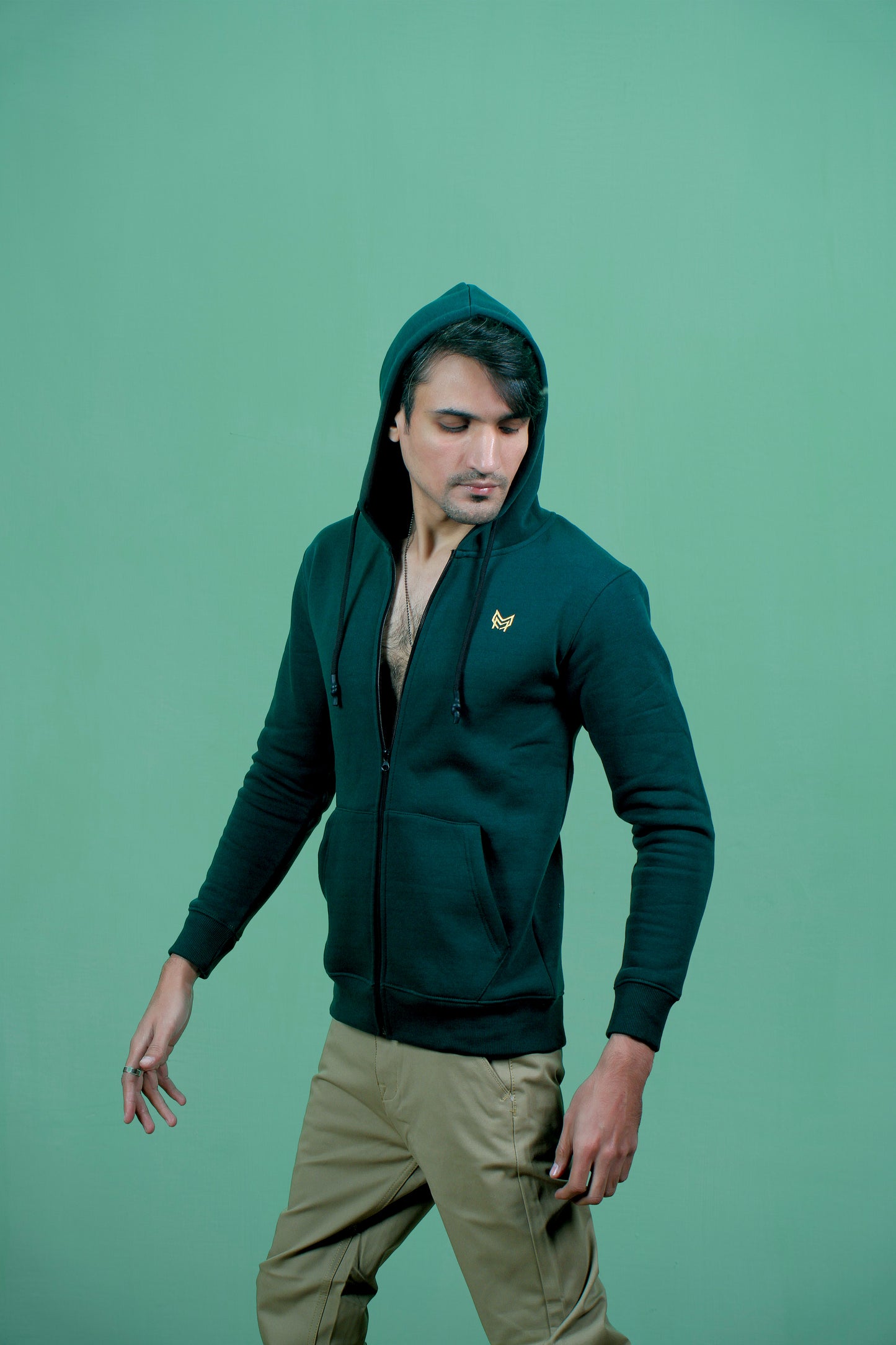 Zipper Dark Green Hoodie